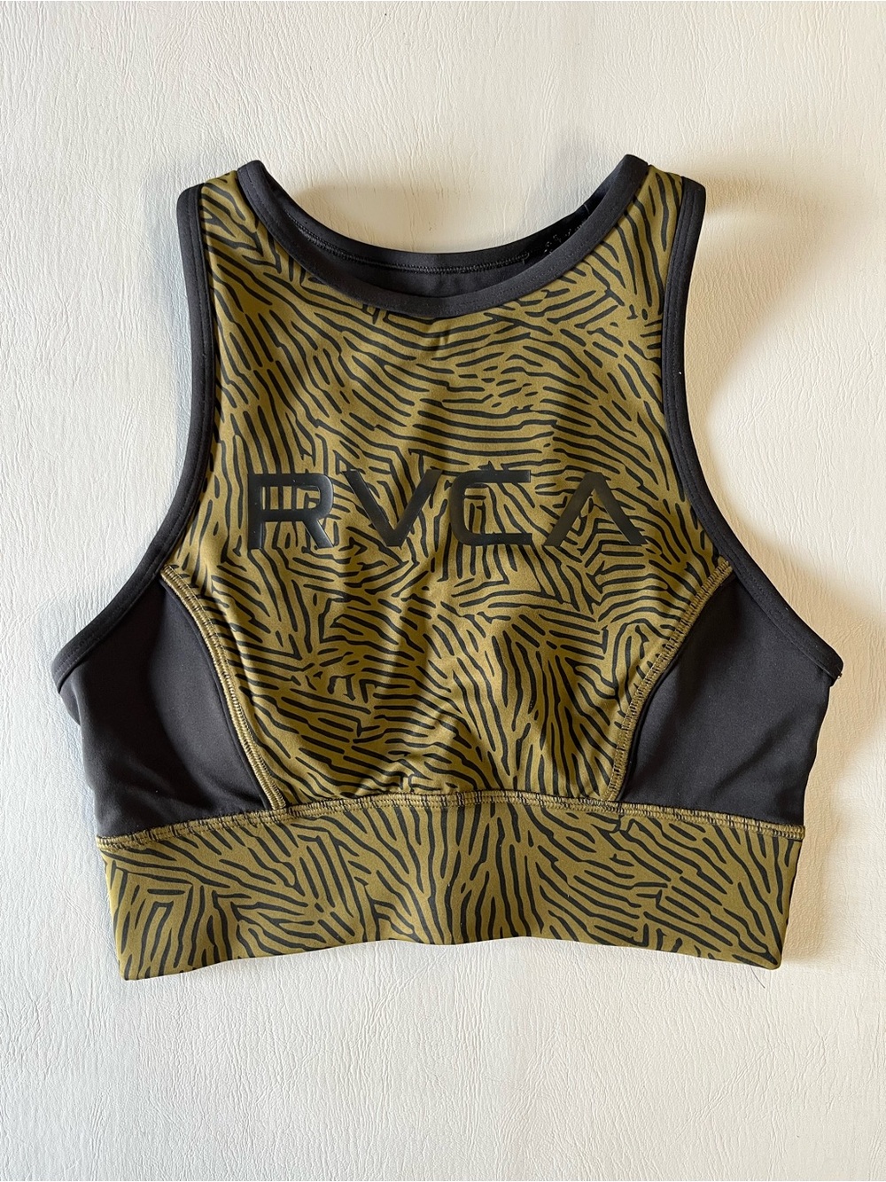 RVCA Black and Olive Zebra-Print Sports Bra